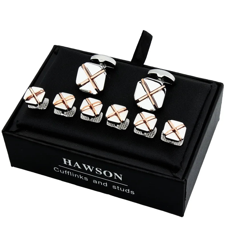 8 Pcs Men's Rhodium Plated Rose Gold Tuxedo Cufflinks - Orchid Boutique Shop