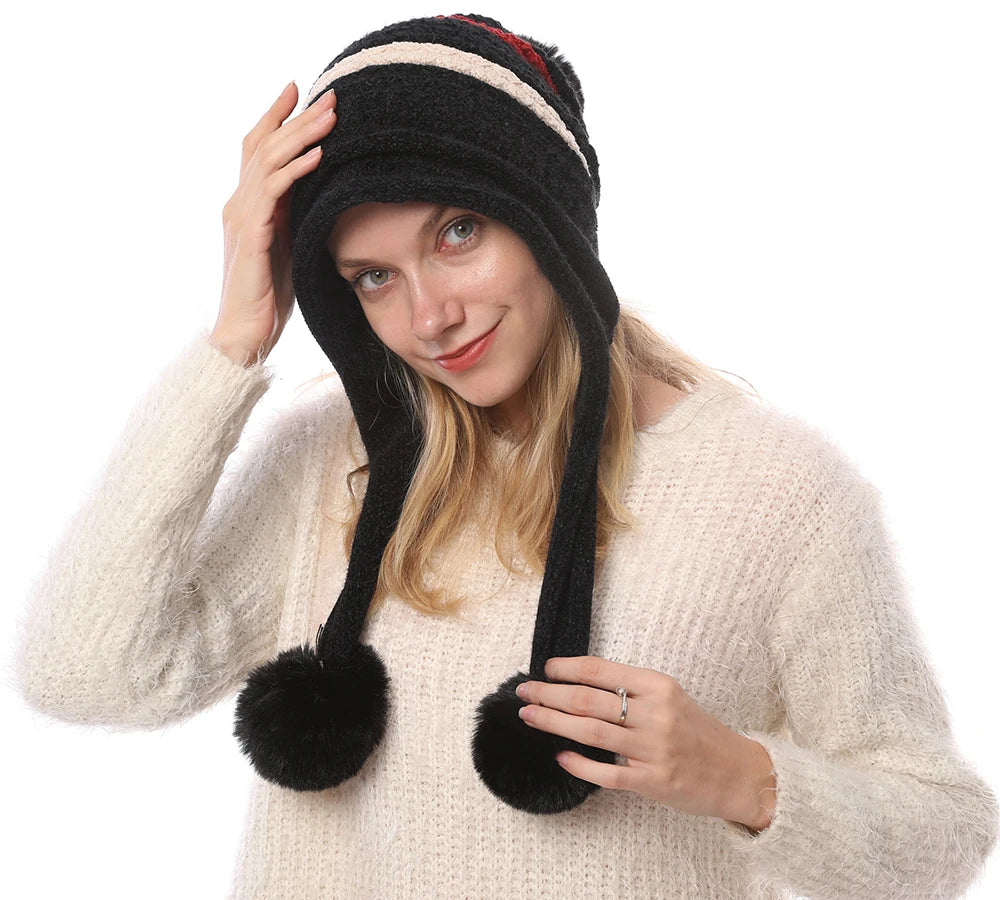 Women's Winter Bomber Hats with Pompom Ball and Ear Flaps - Orchid Boutique Shop