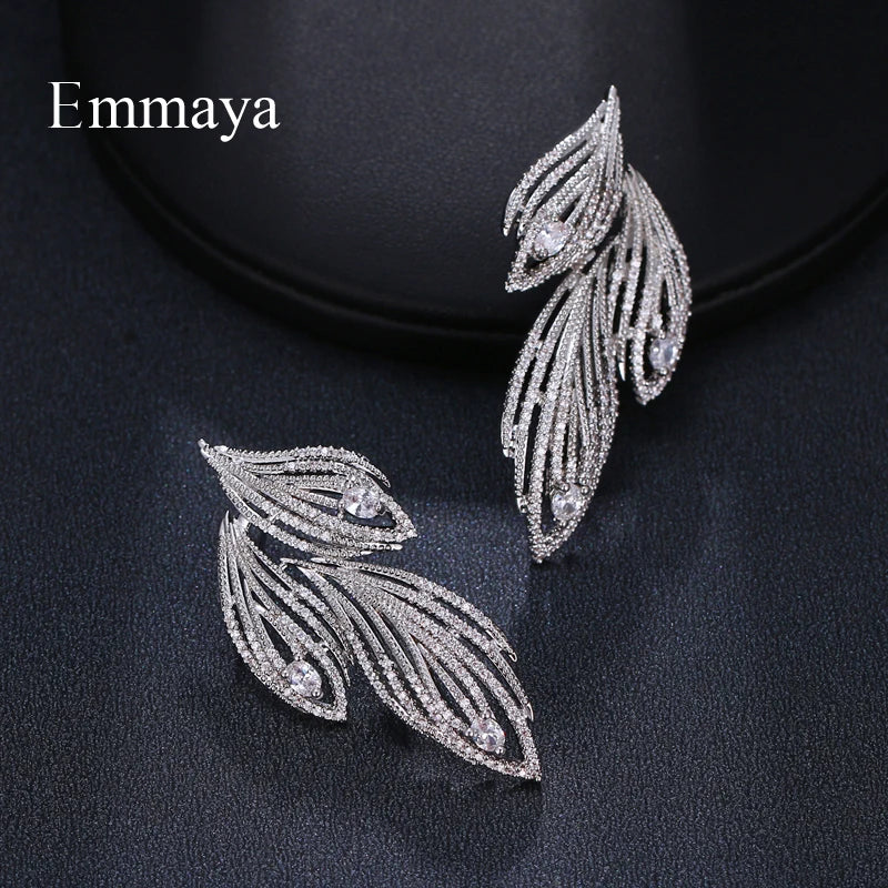 Emmaya Elegant Leaf Shaped Luxury Crystal Earrings - Orchid Boutique Shop