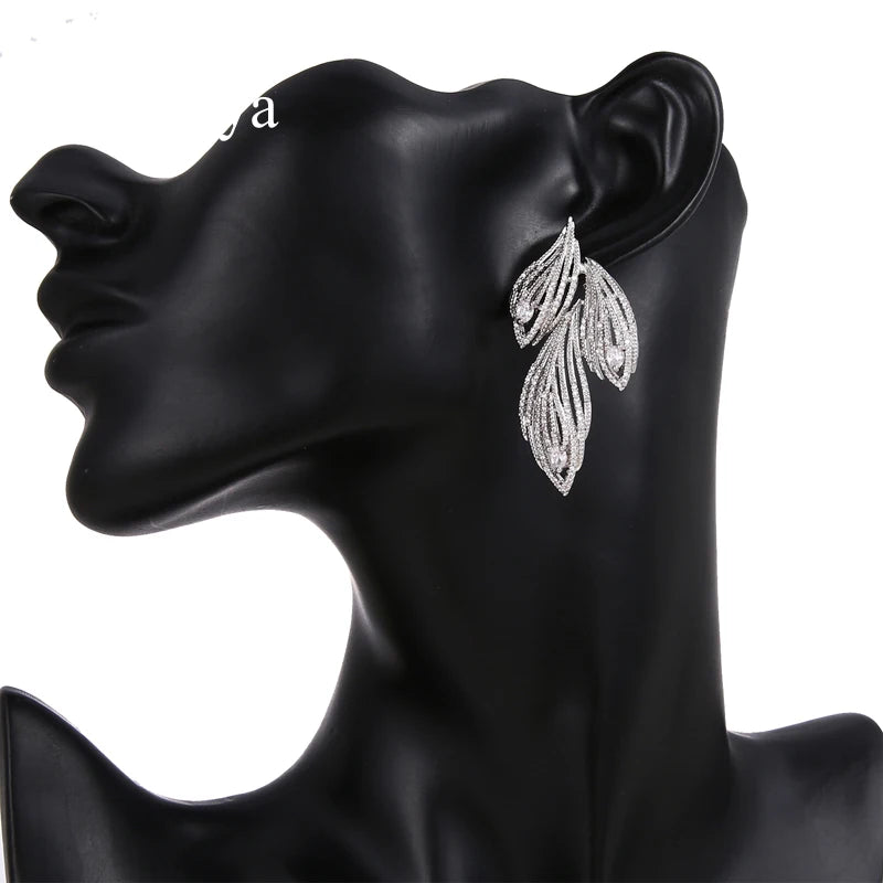 Emmaya Elegant Leaf Shaped Luxury Crystal Earrings - Orchid Boutique Shop