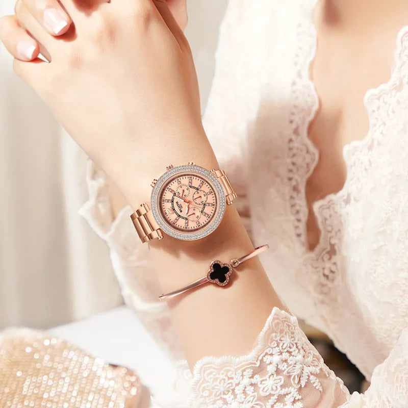 Rose Gold Quartz Watch, Crystal Diamond Stainless Steel - Orchid Boutique Shop