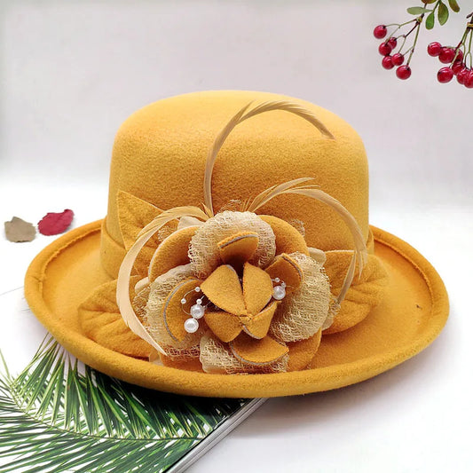 Women's Floral Wool Hat, Fedora Style - Orchid Boutique Shop