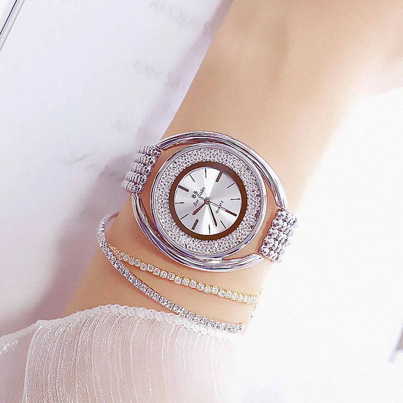 Elegant Diamond Quartz Watch, Rhinestone Band - Orchid Boutique Shop