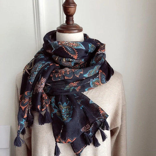 Luxury Brand African Ethnic Floral Tassel Viscose Scarf - Orchid Boutique Shop