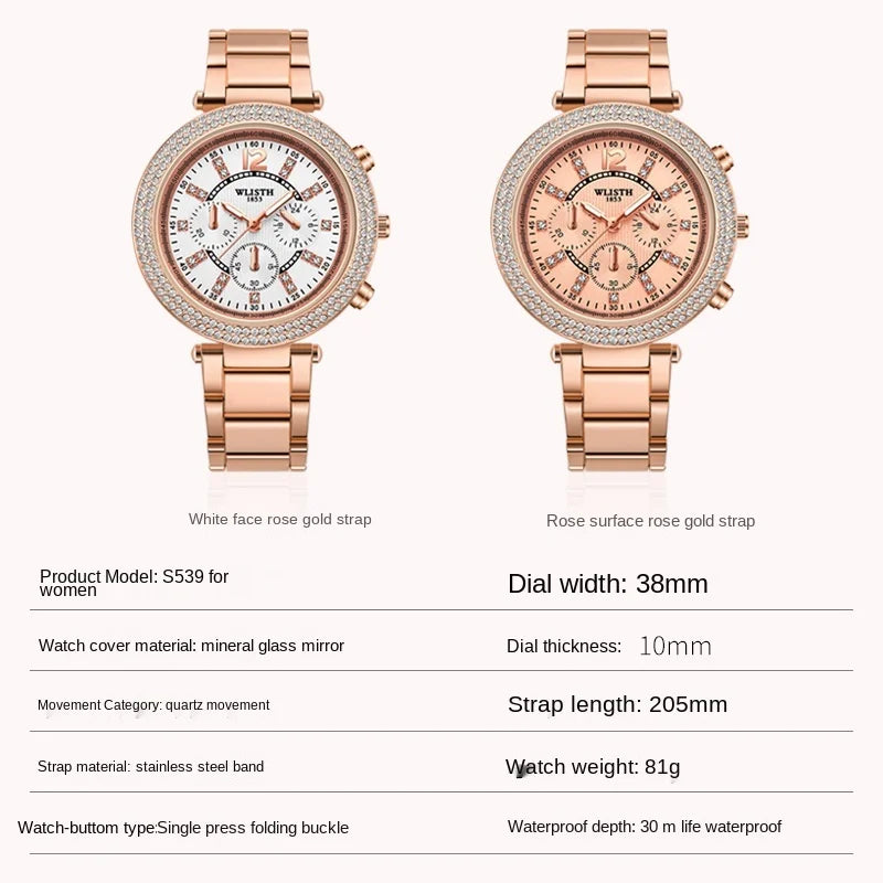 Rose Gold Quartz Watch, Crystal Diamond Stainless Steel - Orchid Boutique Shop