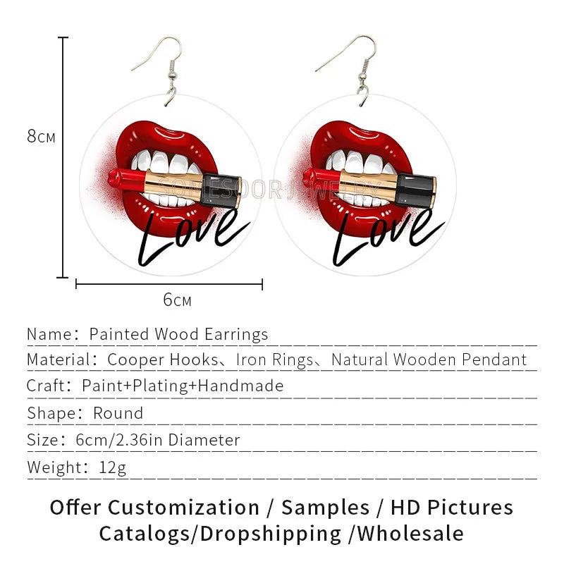 SOMESOOR Love My Lipstick Black Arts Painted Wooden Drop Earrings - Orchid Boutique Shop