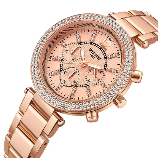 Rose Gold Quartz Watch, Crystal Diamond Stainless Steel - Orchid Boutique Shop