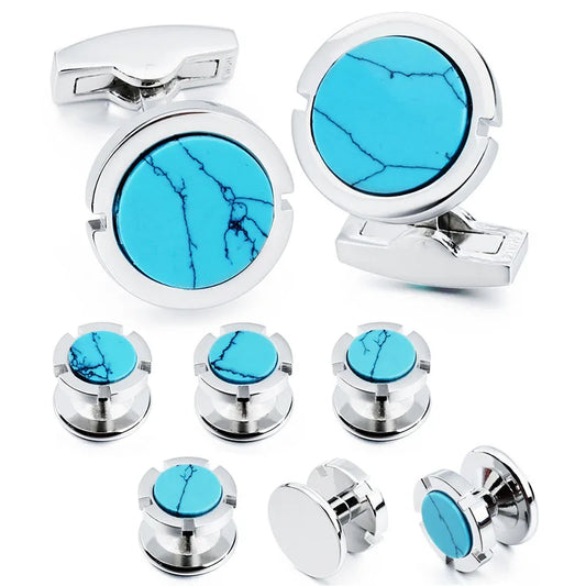 Mother of Pearl Natural Stone Cufflinks and Studs Set for Men - Orchid Boutique Shop