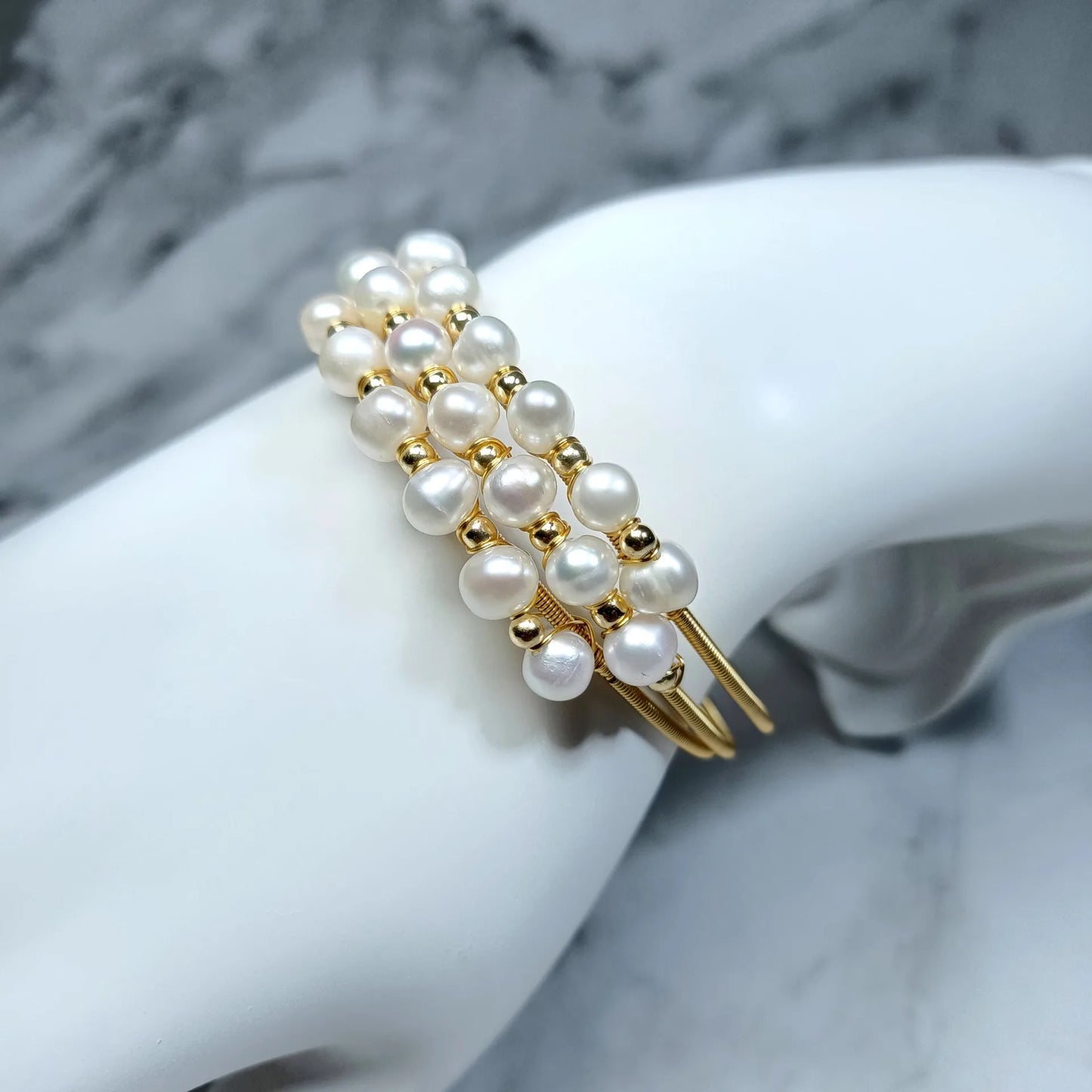 Luxury Handmade Three-circle Winding Bead Bracelet 14k Gold Filled. Natural Baroque Pearls - Orchid Boutique Shop