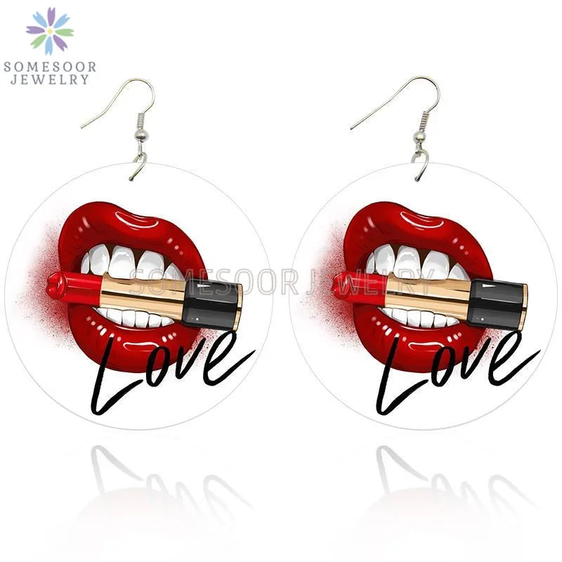 SOMESOOR Love My Lipstick Black Arts Painted Wooden Drop Earrings - Orchid Boutique Shop