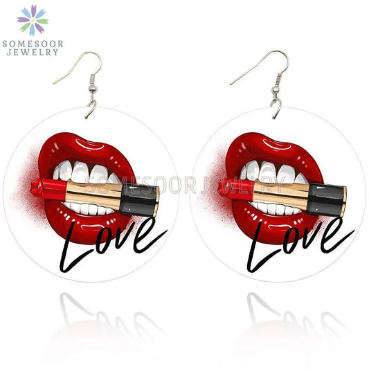 SOMESOOR Love My Lipstick Black Arts Painted Wooden Drop Earrings - Orchid Boutique Shop