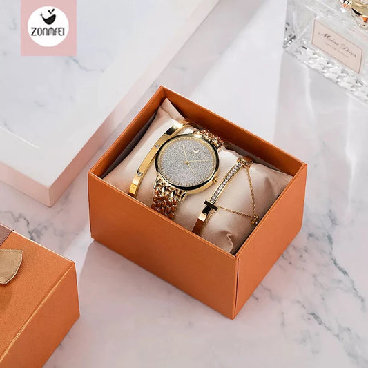 Luxury Montre Femme, 3pc set includes watch, chain and bracelet - Orchid Boutique Shop