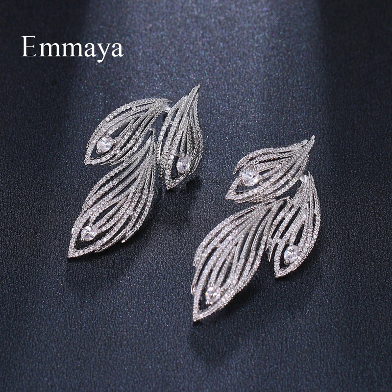 Emmaya Elegant Leaf Shaped Luxury Crystal Earrings - Orchid Boutique Shop