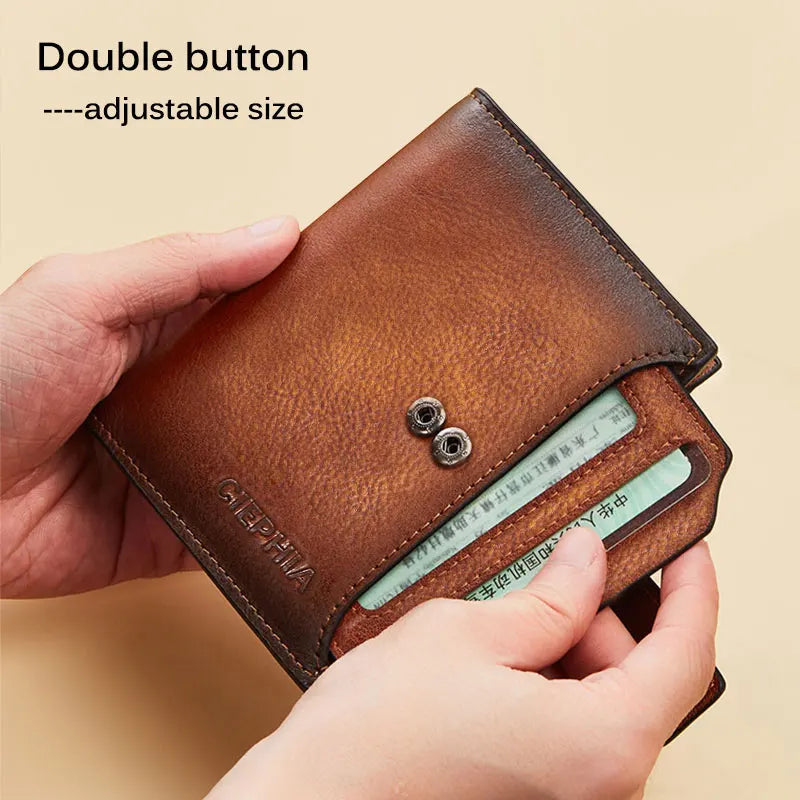 Men's Vintage Genuine Leather Wallet, RFID Blocking Zipper Coin Pocket Money Clip - Orchid Boutique Shop