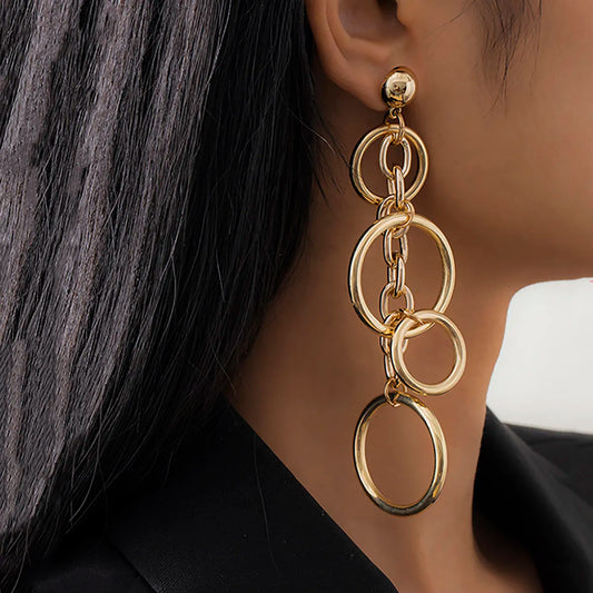 SHIXIN Long Big Circle Link Chain Earrings - Orchid Boutique Shop