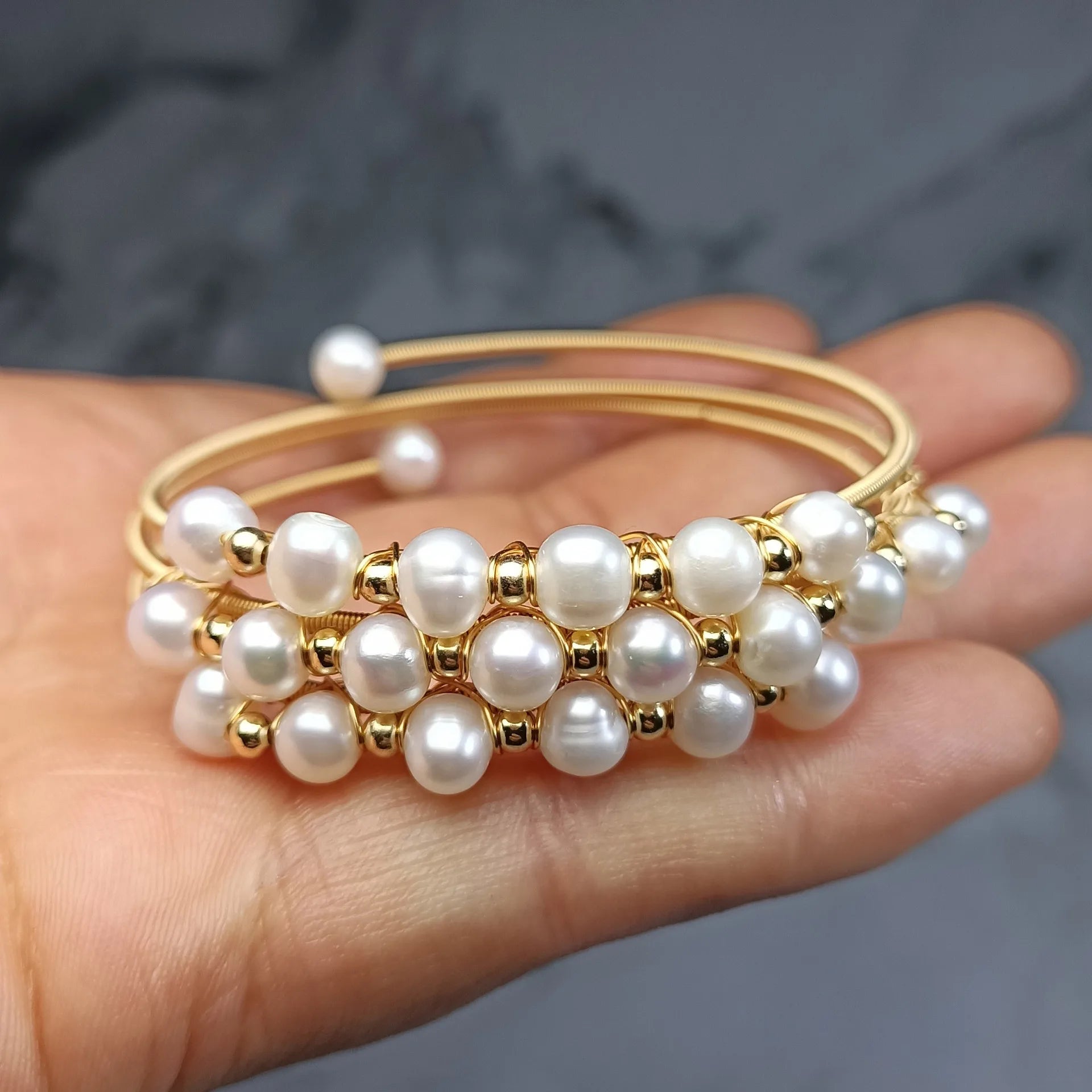 Luxury Handmade Three-circle Winding Bead Bracelet 14k Gold Filled. Natural Baroque Pearls - Orchid Boutique Shop