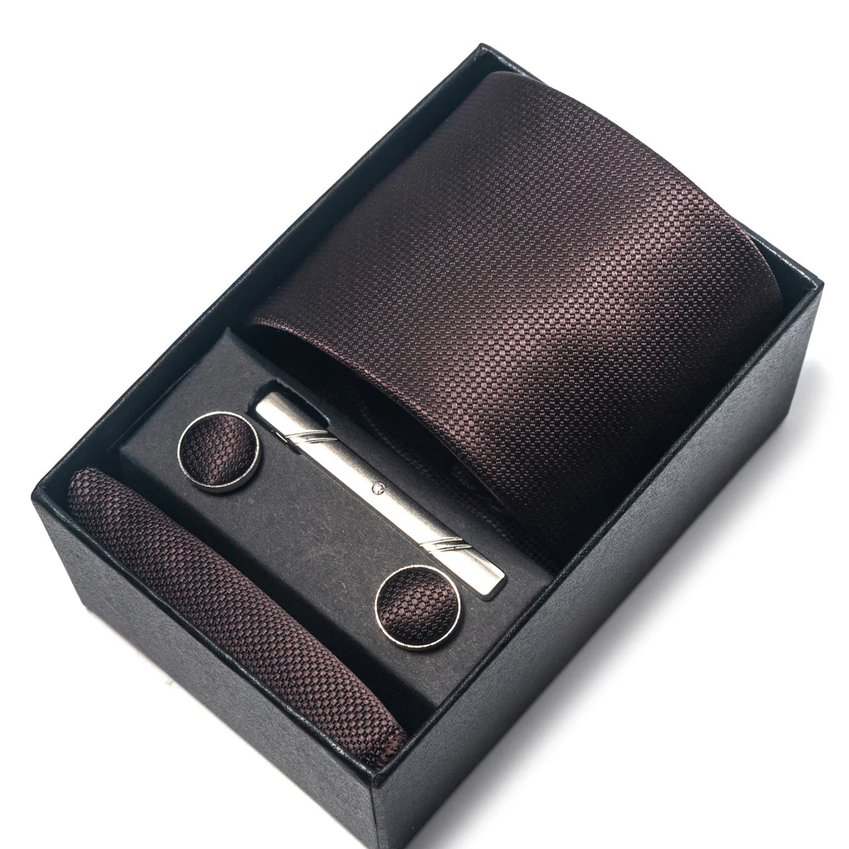 100% Silk Tie Gift Box. Tie, Hanky Pocket Squares, Cuff links and Tie Clip - Orchid Boutique Shop