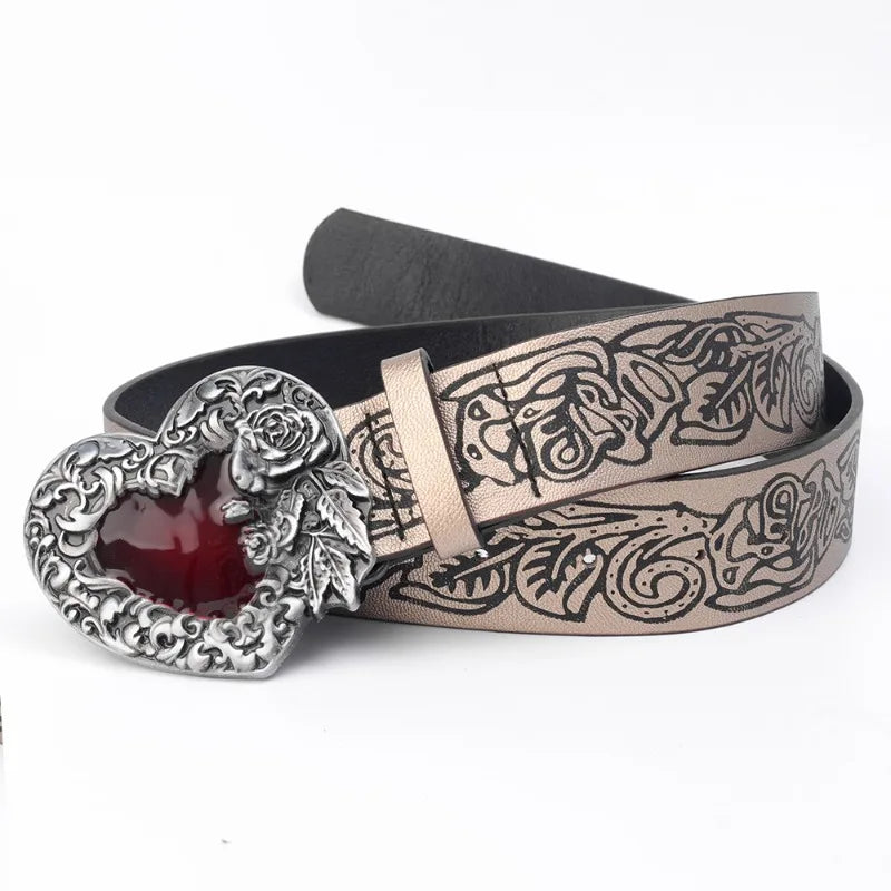 Gothic Punk Rock Red Rhinestone and Leather Belt - Orchid Boutique Shop