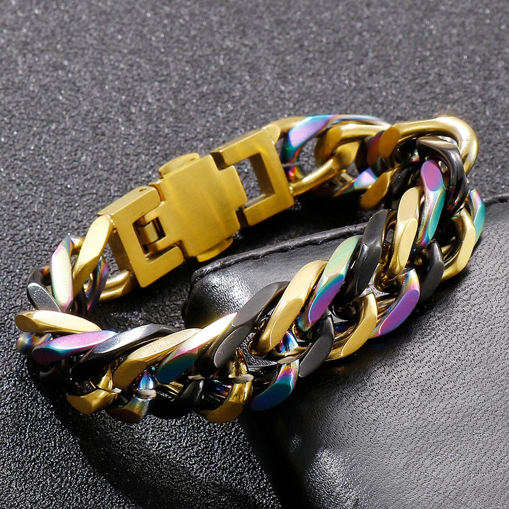 Luxury Colorful Curb Chain Man Bracelet 12MM 17-23CM - Orchid Boutique Shop