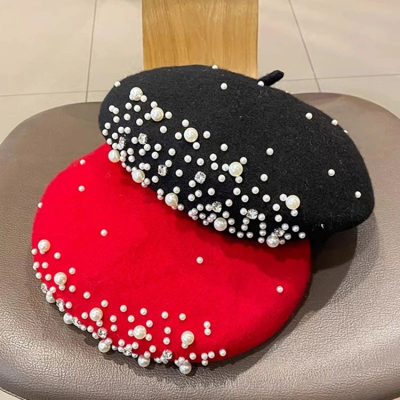 Elegant Wool and Cashmere, Pearls and Rhinestone Berets - Orchid Boutique Shop