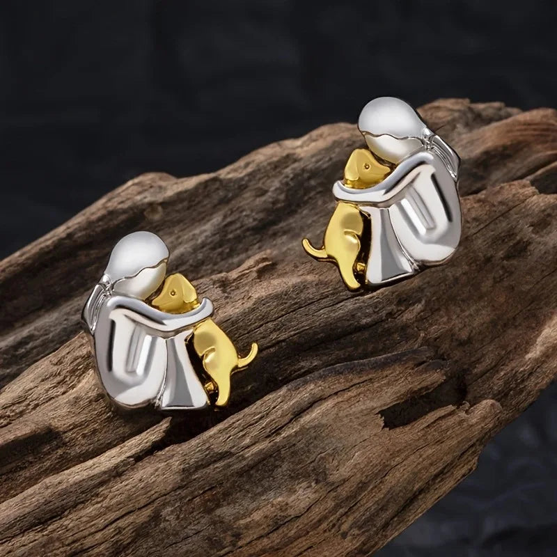 Fashion Gold Silver Plated Little Girl and Dog Stud Earrings - Orchid Boutique Shop