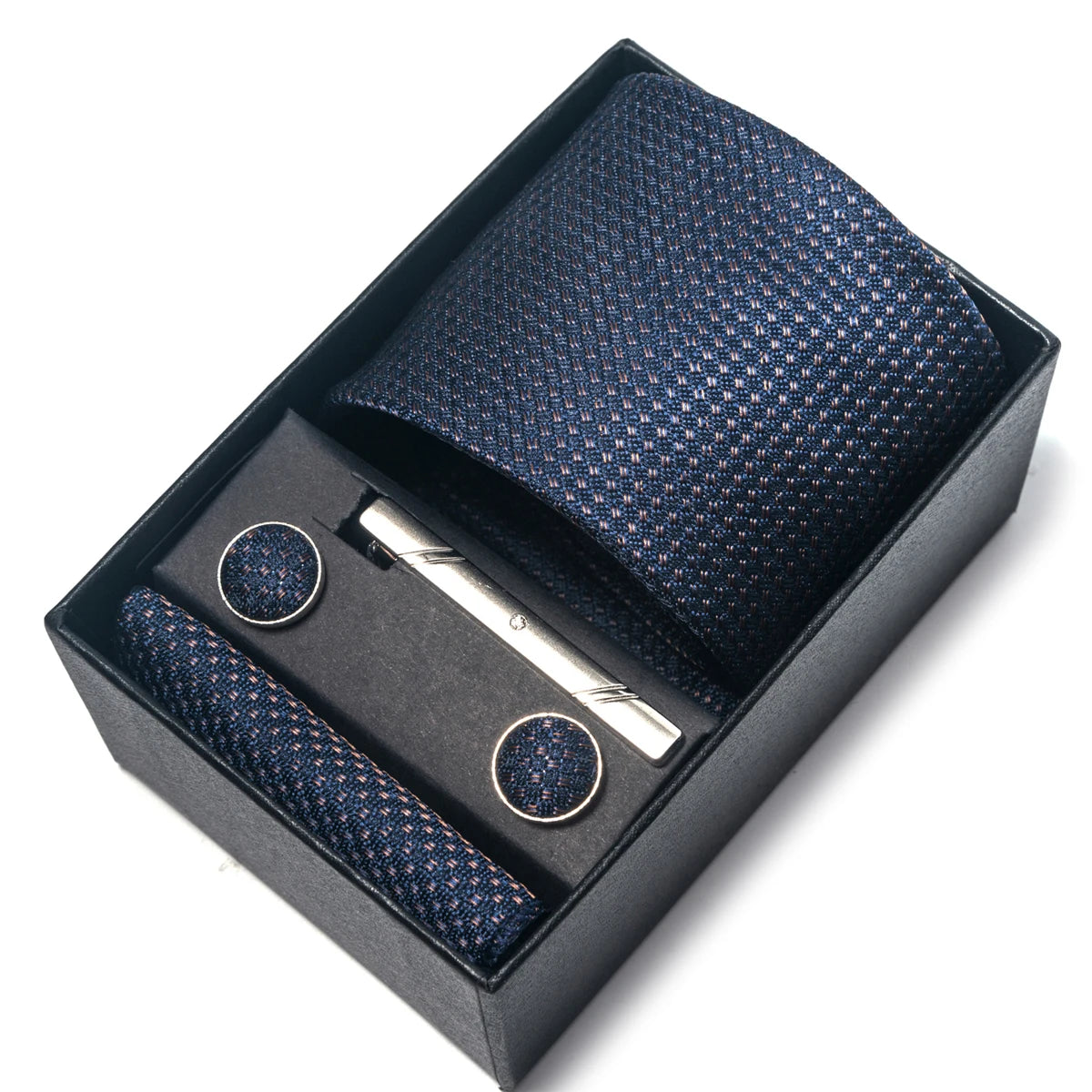 100% Silk Tie Gift Box. Tie, Hanky Pocket Squares, Cuff links and Tie Clip - Orchid Boutique Shop