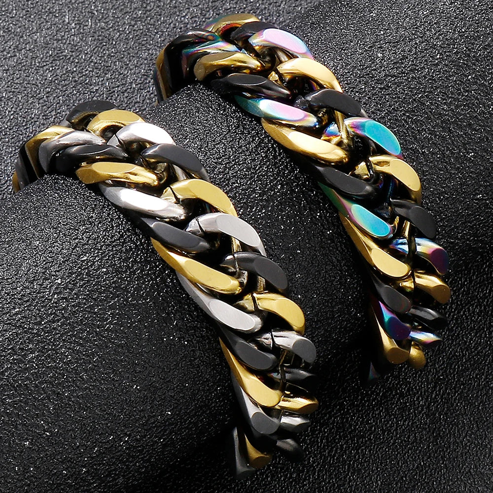 Luxury Colorful Curb Chain Man Bracelet 12MM 17-23CM - Orchid Boutique Shop