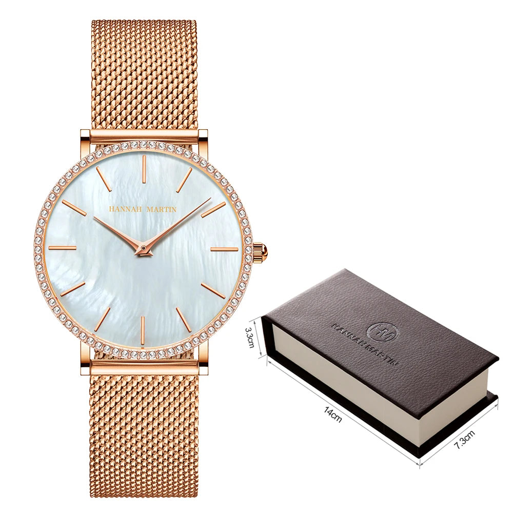 Luxury Women's Watch Quartz Movement, Rhinestone Stainless Steel Leather Gift Box - Orchid Boutique Shop