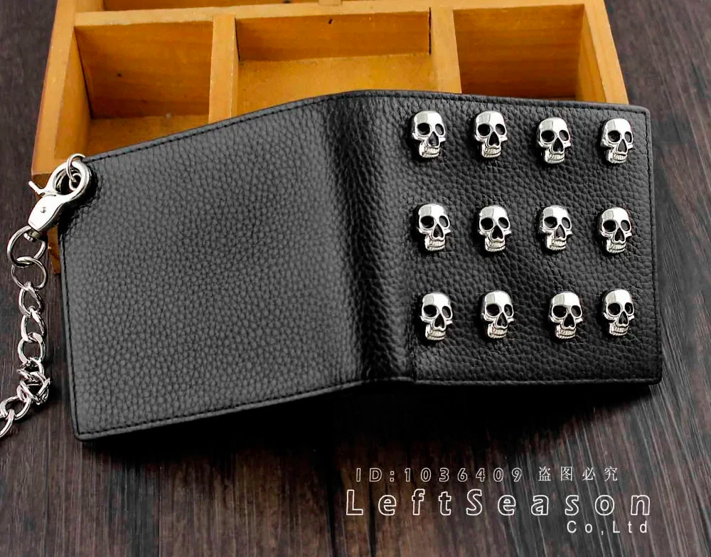 Genuine Leather Skull Punk Motorcycle Chain Wallet - Orchid Boutique Shop