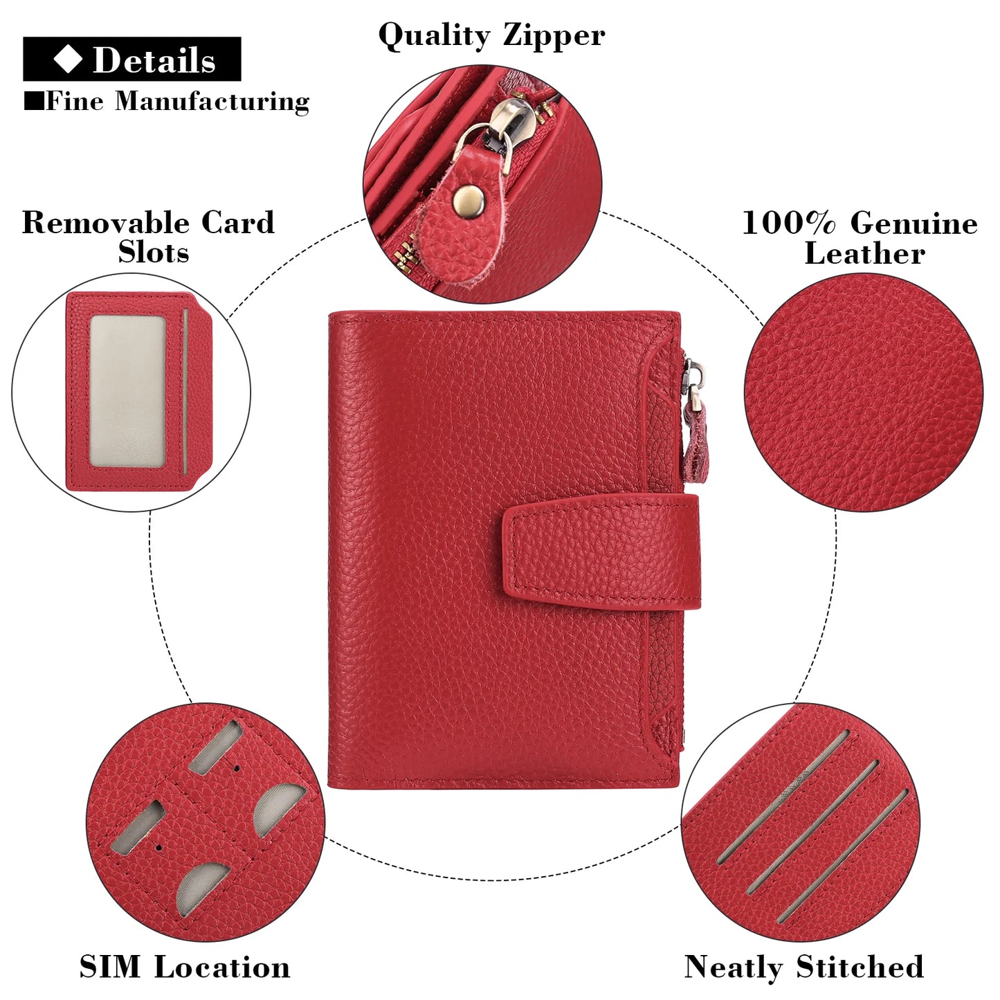 SENDEFN Genuine Leather Wallet, Zipper Card Holder - Orchid Boutique Shop