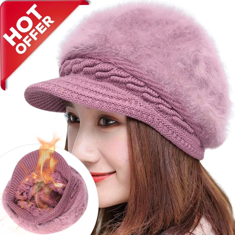 Winter Beret Hat, Thick Knitted Rabbit Fur Caps for Women and Men - Orchid Boutique Shop