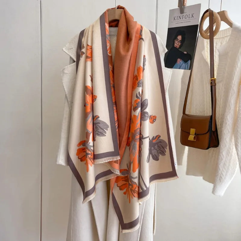 Luxury Floral Print Cashmere Scarf for Women - Orchid Boutique Shop