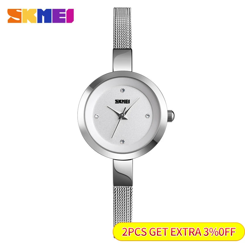 SKMEI Luxury Quartz Ladies Watch, Thin Strap Stainless Steel - Orchid Boutique Shop