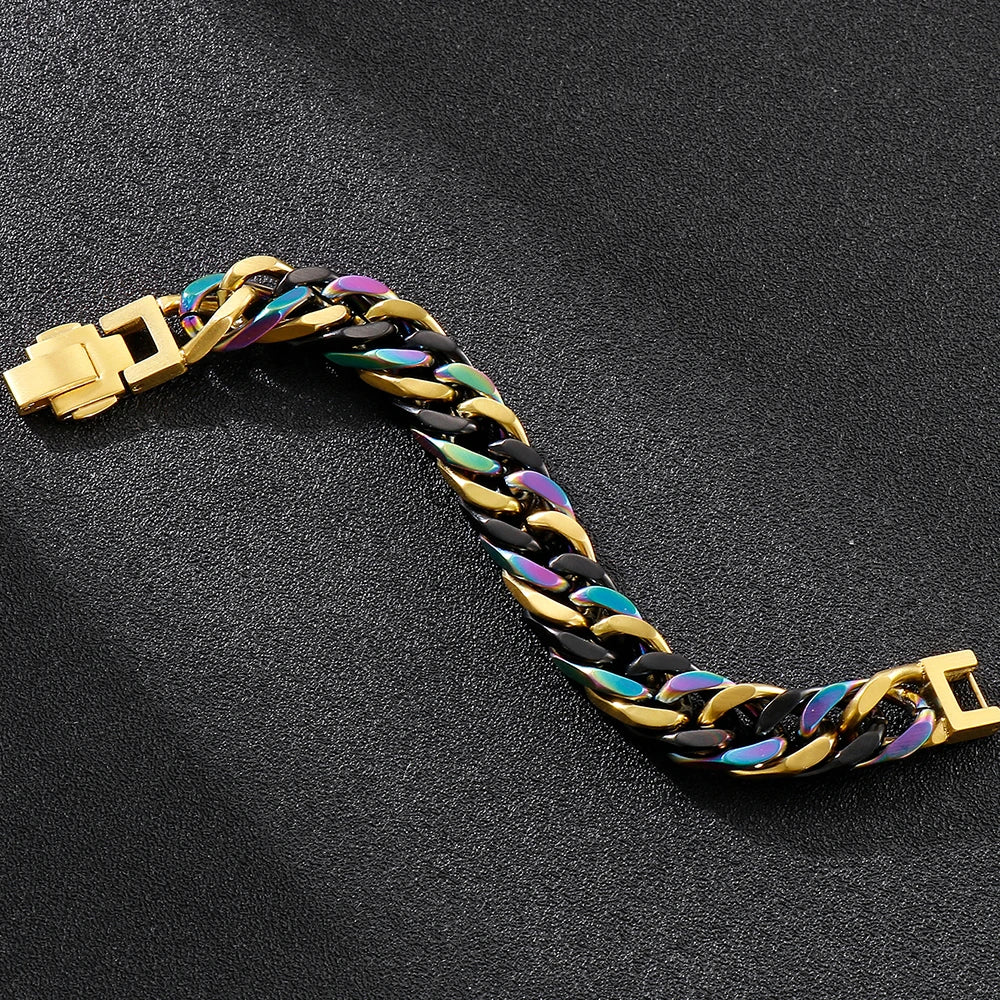 Luxury Colorful Curb Chain Man Bracelet 12MM 17-23CM - Orchid Boutique Shop