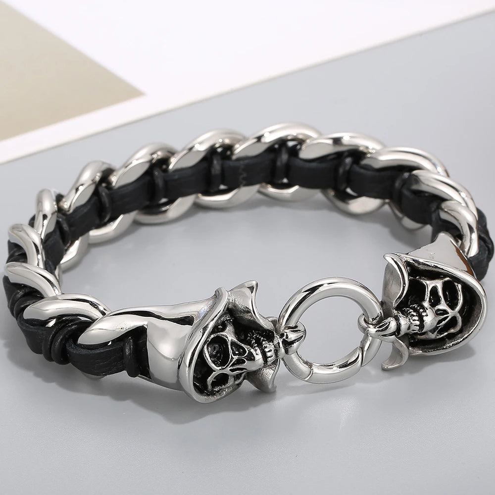 Weaved Luxury Leather and Stainless Steel Punk Wolf Bracelet for Men and Women - Orchid Boutique Shop