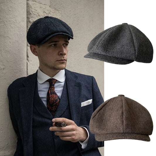 Retro Newsboy Cap, Gatsby Octagonal, Vintage Herringbone for Men and Women - Orchid Boutique Shop