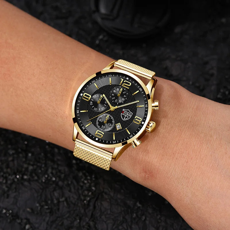 2pcs Fashion Stainless Steel Luxury Quartz Wrist Watch - Orchid Boutique Shop