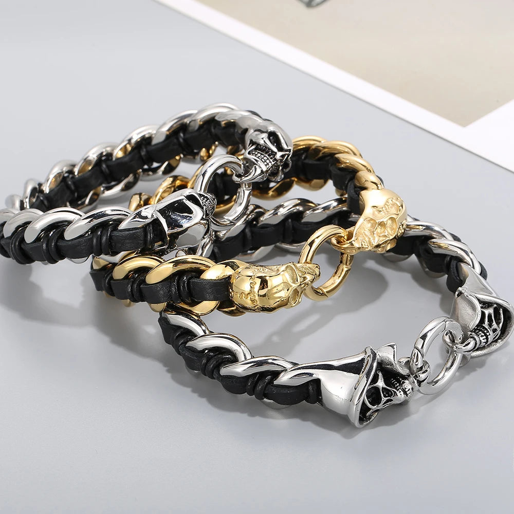 Weaved Luxury Leather and Stainless Steel Punk Wolf Bracelet for Men and Women - Orchid Boutique Shop