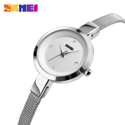 SKMEI Luxury Quartz Ladies Watch, Thin Strap Stainless Steel - Orchid Boutique Shop