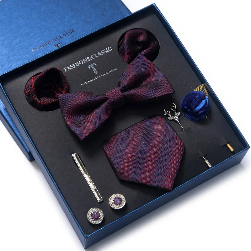 High Quality Men's Necktie Classic Printed Bowtie, Pocket Square, Cufflinks, Tie Clip, Gift Box - Orchid Boutique Shop