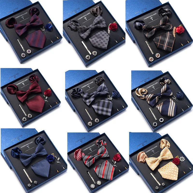 High Quality Men's Necktie Classic Printed Bowtie, Pocket Square, Cufflinks, Tie Clip, Gift Box - Orchid Boutique Shop