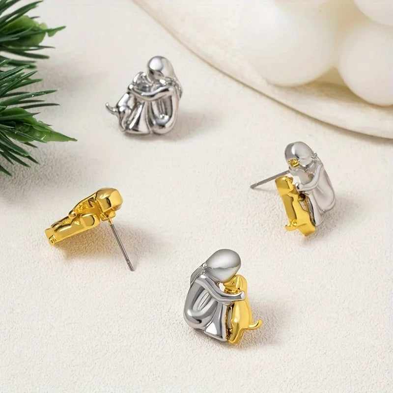 Fashion Gold Silver Plated Little Girl and Dog Stud Earrings - Orchid Boutique Shop