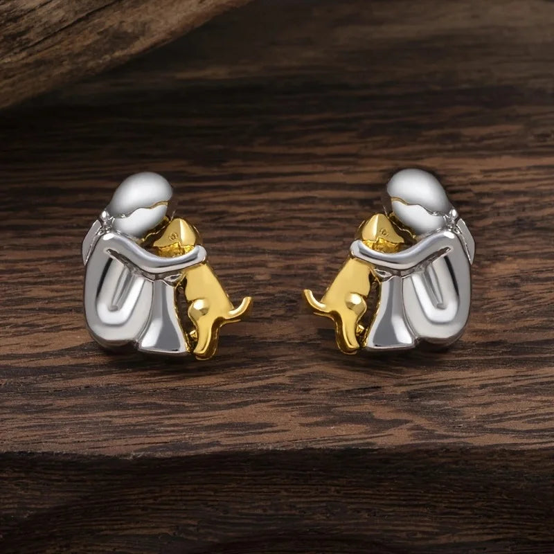 Fashion Gold Silver Plated Little Girl and Dog Stud Earrings - Orchid Boutique Shop