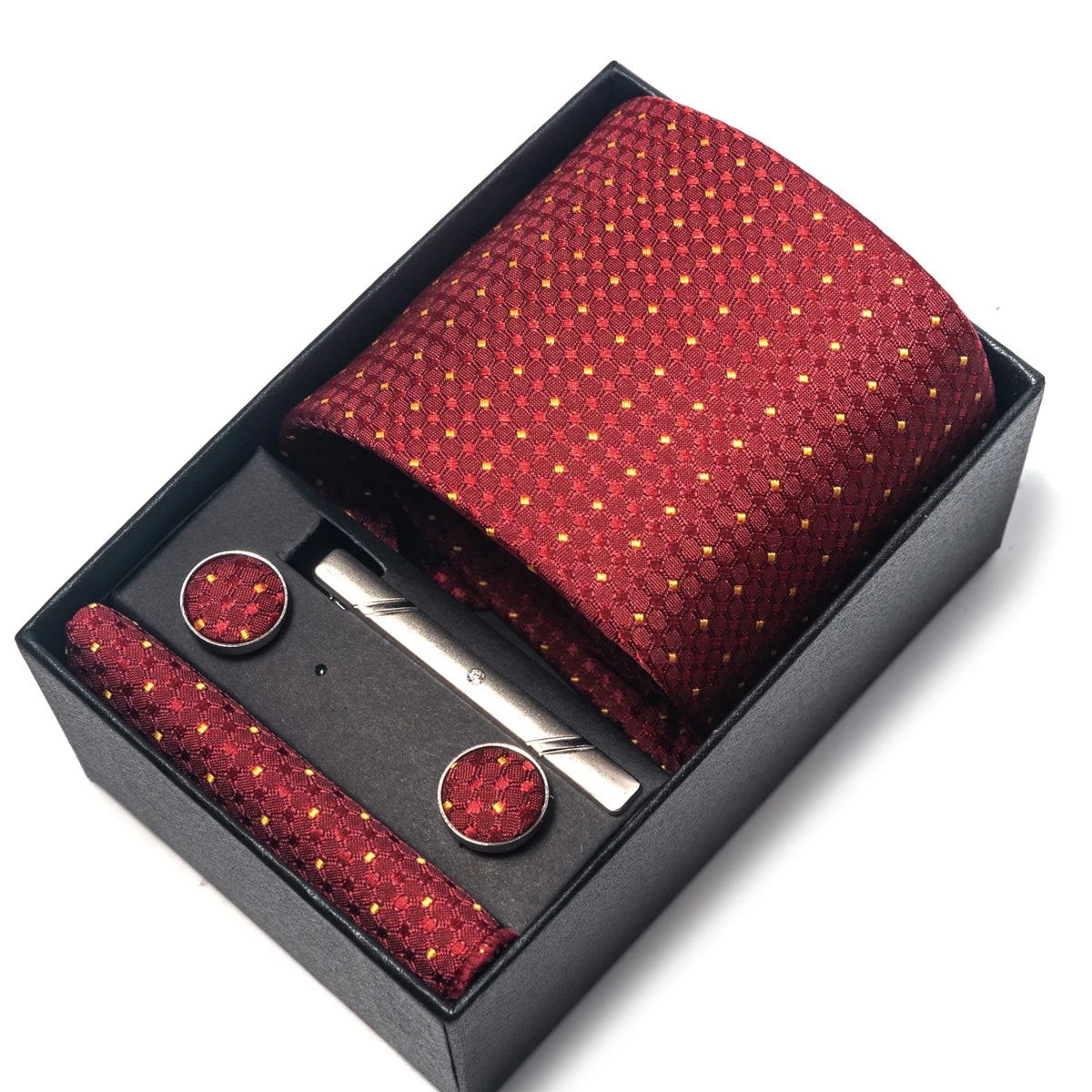 100% Silk Tie Gift Box. Tie, Hanky Pocket Squares, Cuff links and Tie Clip - Orchid Boutique Shop