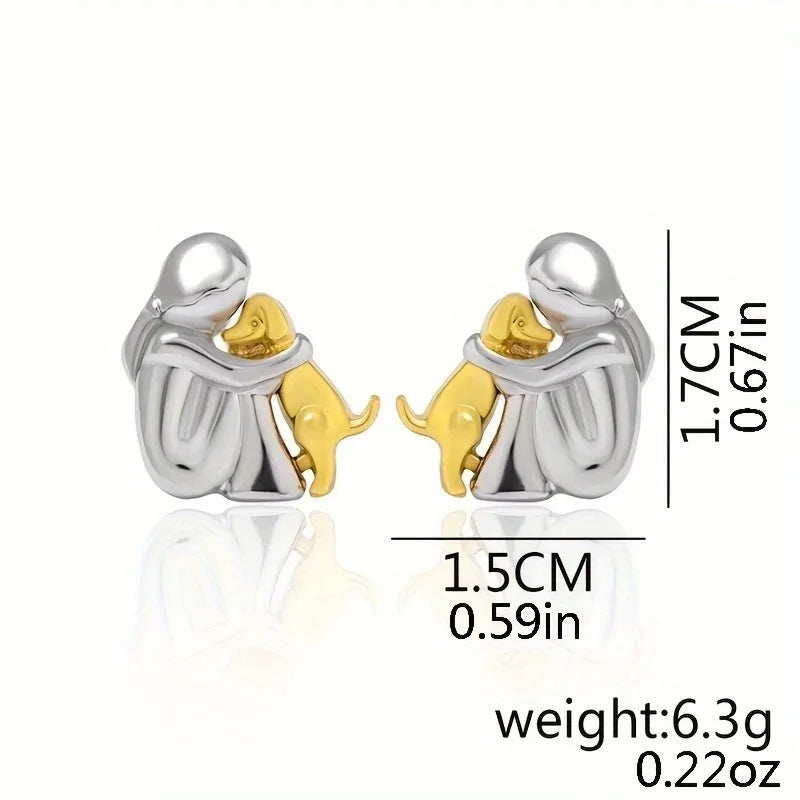 Fashion Gold Silver Plated Little Girl and Dog Stud Earrings - Orchid Boutique Shop