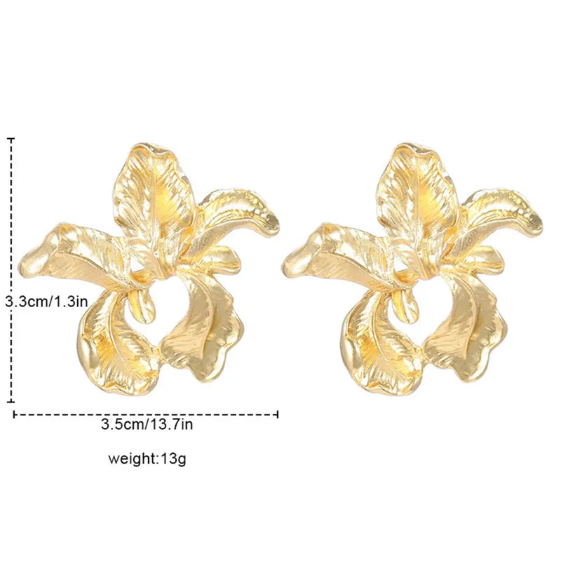 Vintage Geometric Metal Petal Flower Stud Earrings - Orchid Boutique Shop